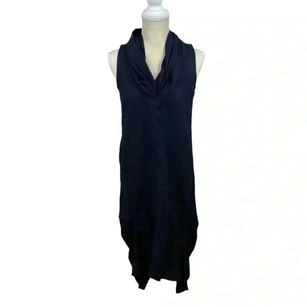 For Cynthia Dark Blue Sleeveless Linen Blend Lagonlook Dress Size XS